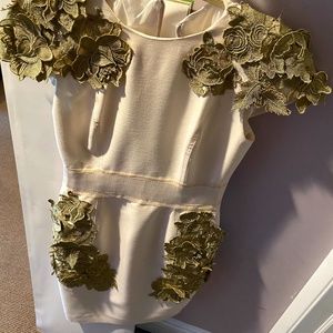 Designer dress white and gold flower embroidered